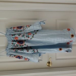 Philosophy Blue Multicolor Embroidery Off the Shoulder Dress Size L